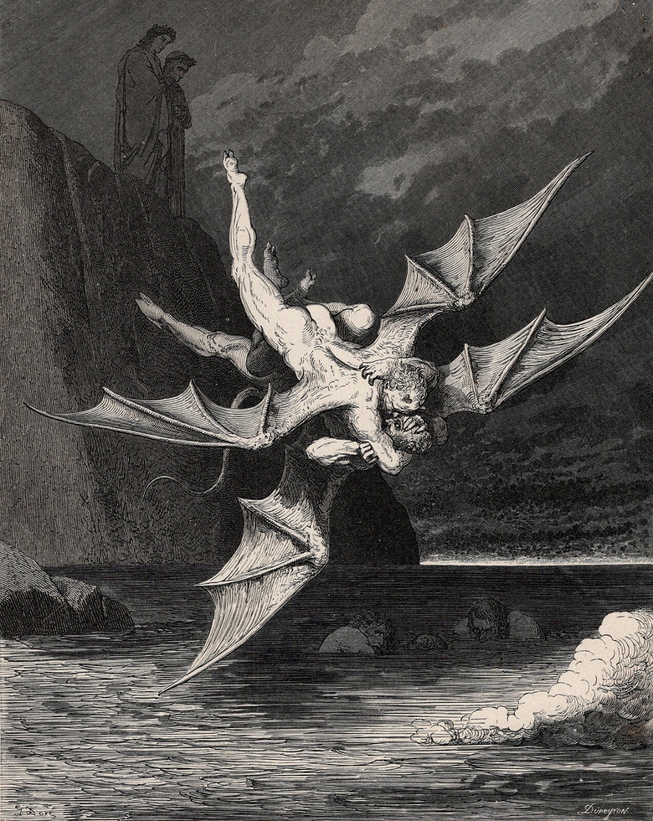 FRAMED 1800s Gustave DORE Divine Comedy Woodcut Calcabrina