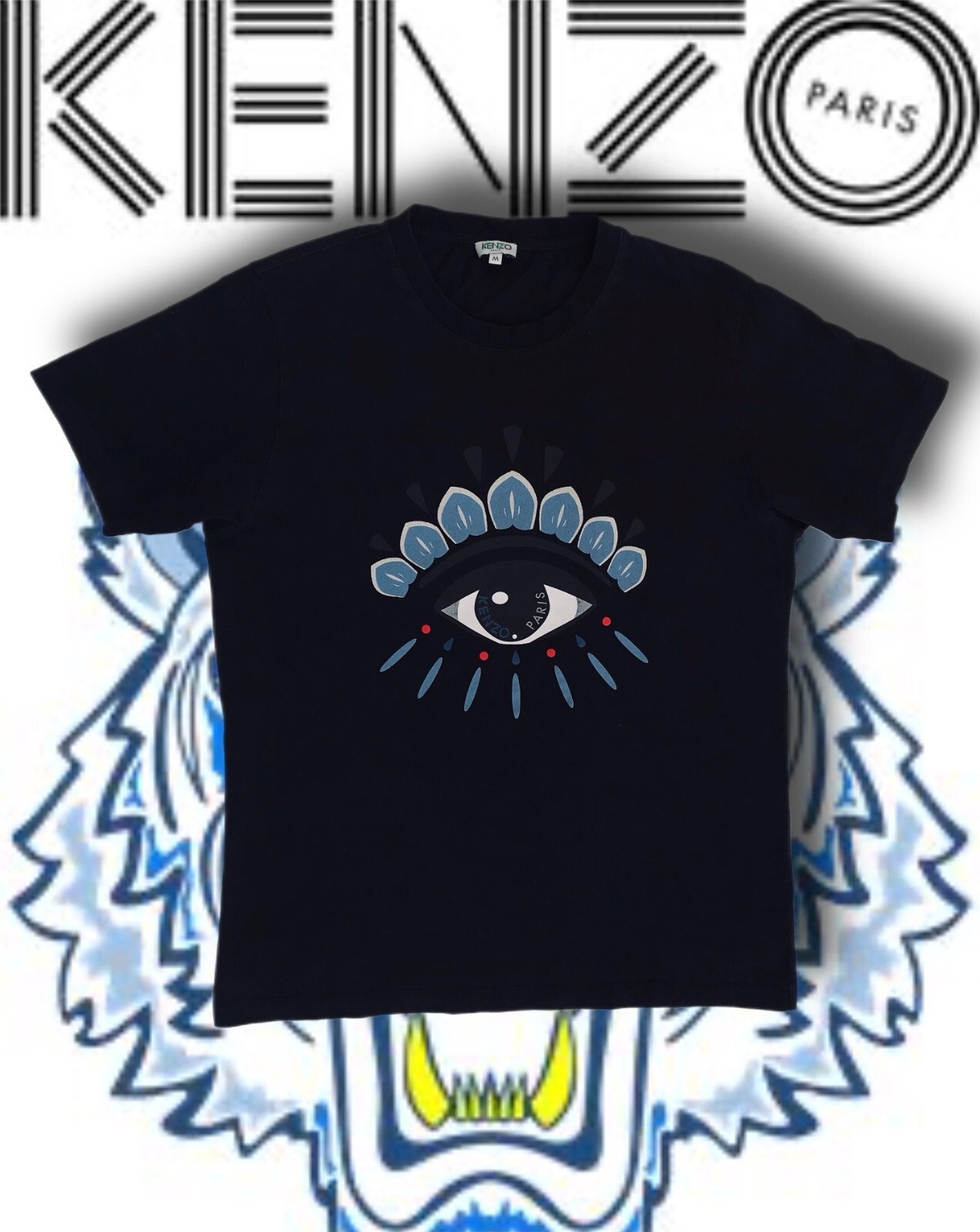Kenzo Paris Graphic Eye Black Short Sleeve T-Shirt Size