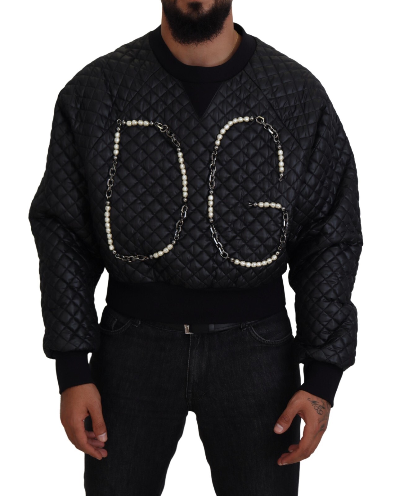 

DOLCE - GABBANA Свитер черный стеганый пуловер с украшением DG IT50/US40/ 900usd