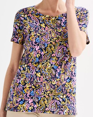 CROFT & BARROW Classic Tee Top Shirt Size XL - Multicolor Gold Paisley - New