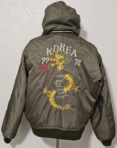 Vintage Military Jacket 70s Army Souvenir Mens XL KOREA