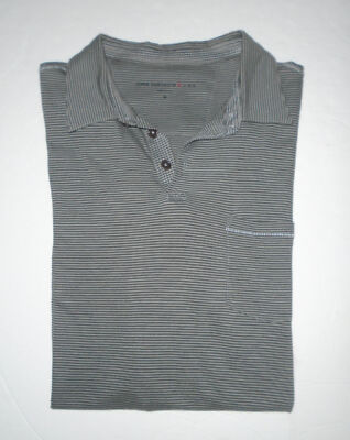 JOHN VARVATOS Polo Shirt GRAY Striped PickStitch Pocket ss Cotton Mens NEW Md