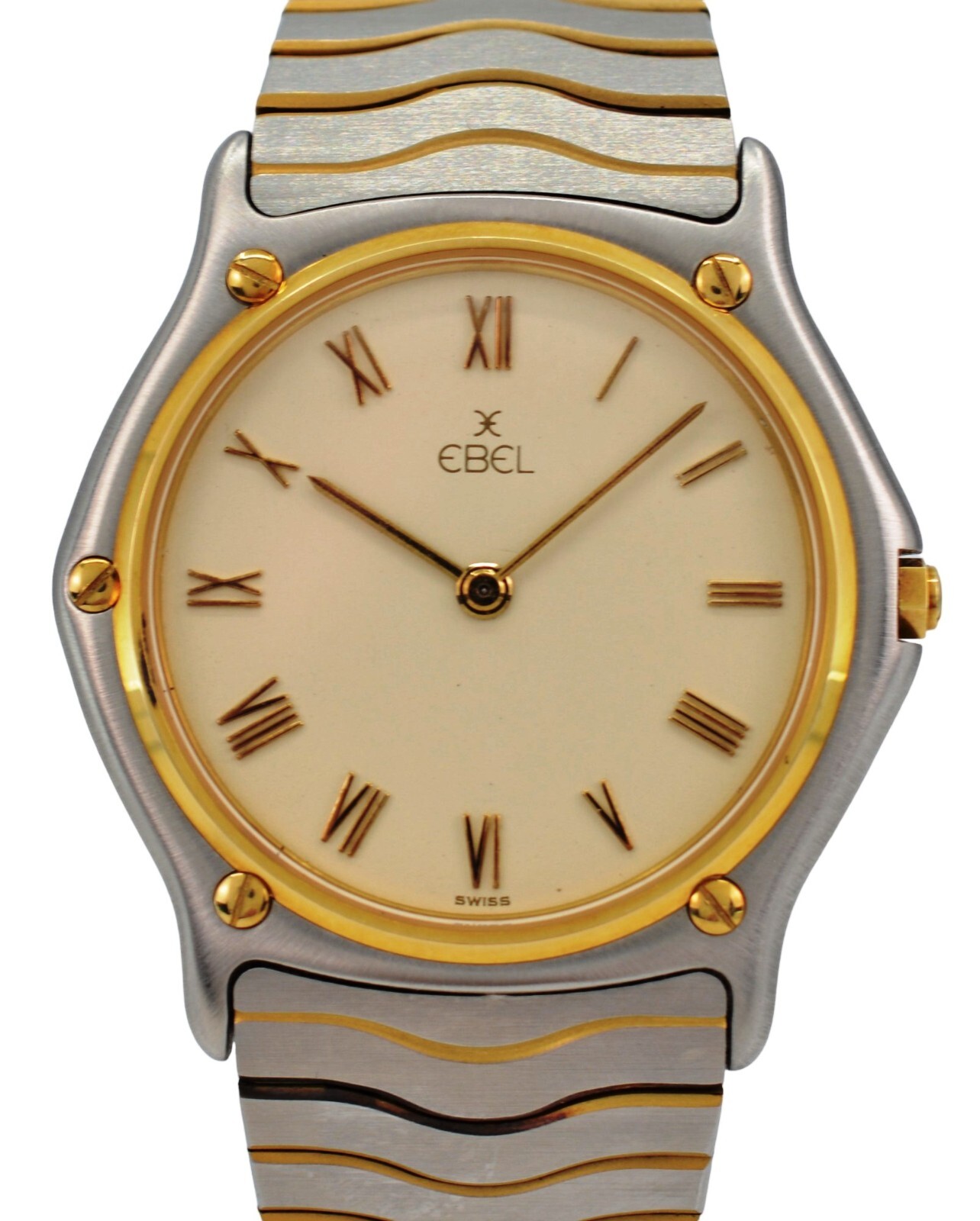 Men's 34mm Ebel Classic Wave Two Tone Beige Dial Swiss Quartz