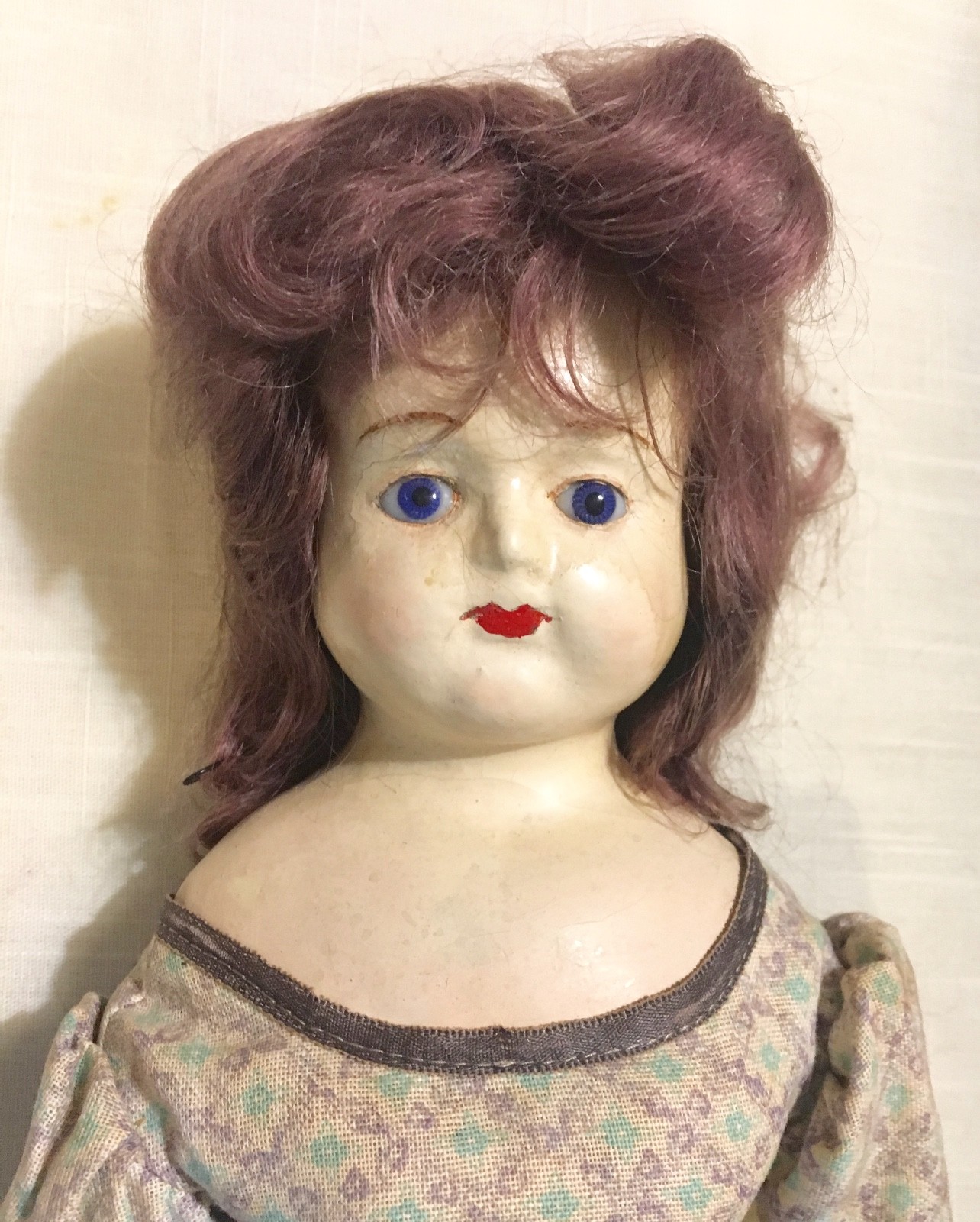 Antique Paper Mache or Composition Doll, Glass Eyes, Original Outfit -18-1/2 
