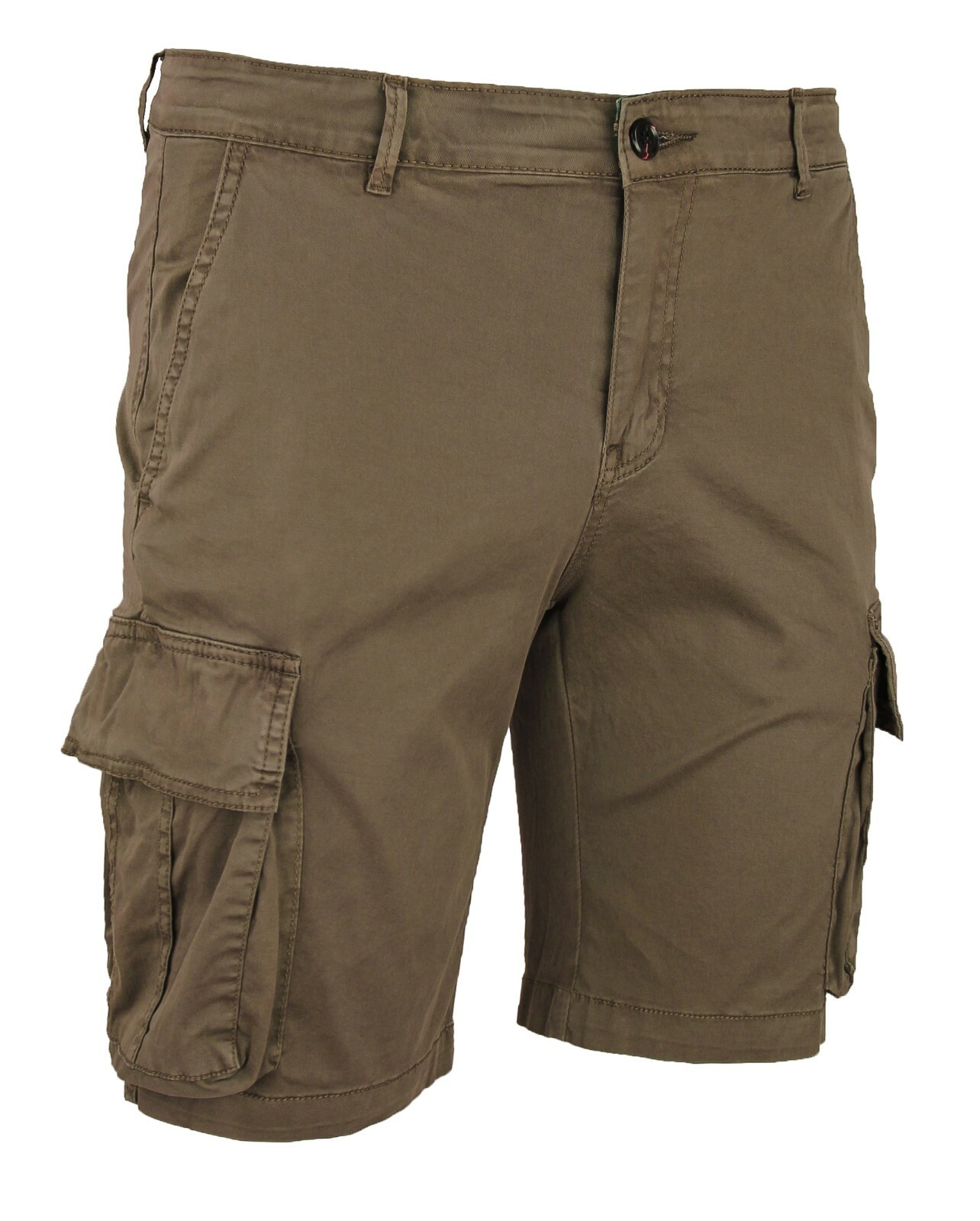 Pantaloni corti uomo Cargo marrone slim fit in cotone con tasconi laterali