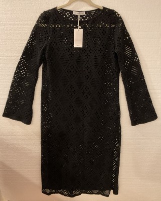 MNG Mango Crochet Maxi Dress Women Medium Boho Black Long Goth Witchy