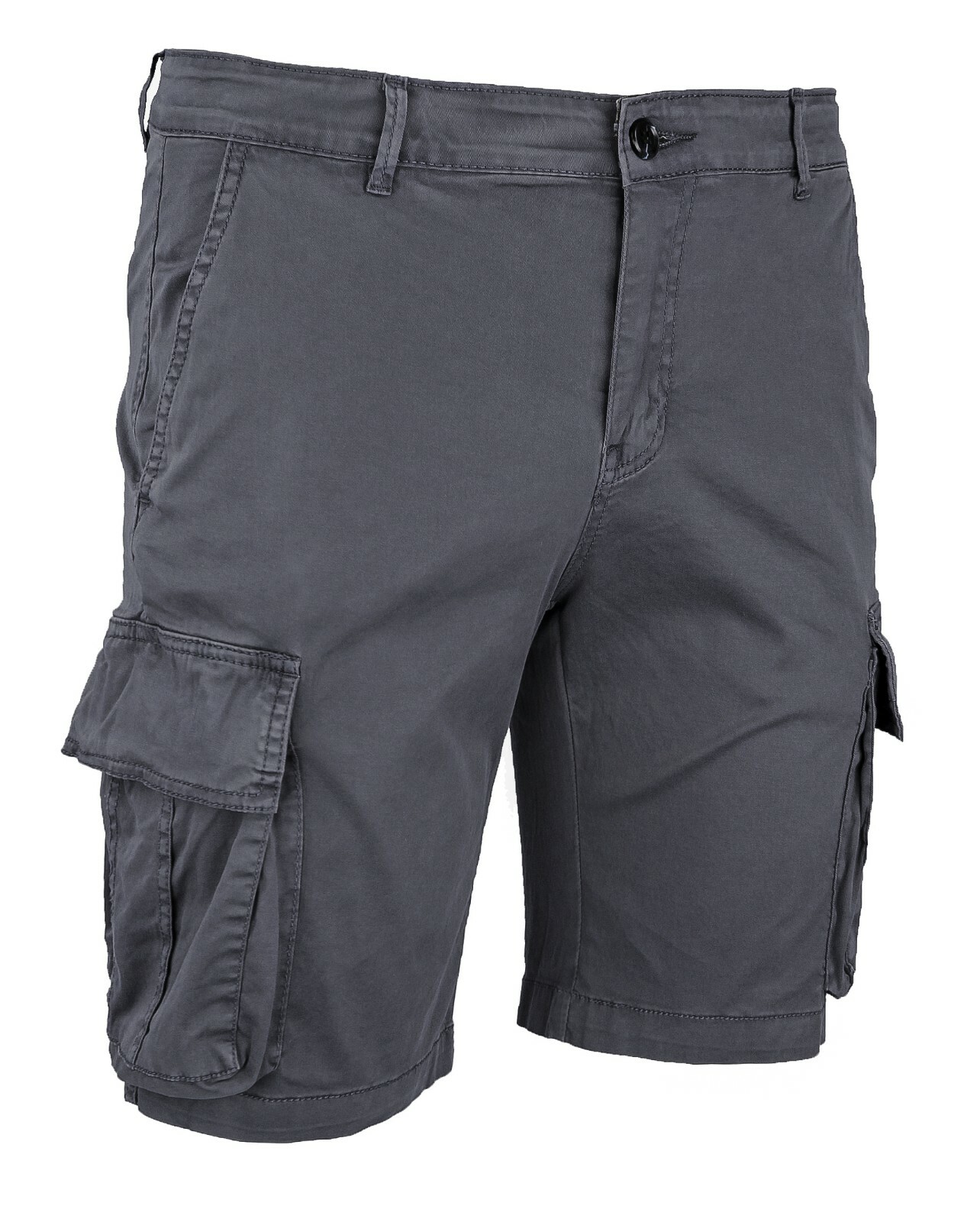 Pantaloni corti uomo Cargo grigio scuro antracite in cotone con tasconi  laterali
