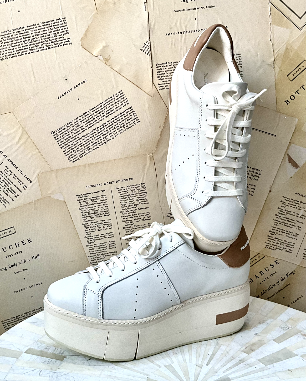 Кроссовки на платформе Free People Paloma Barcelo Mirande из белой кожи коричневого цвета 39/8-8.5