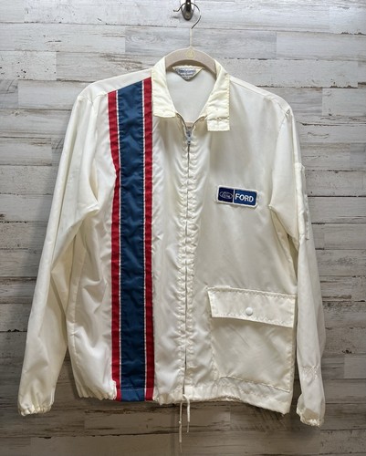 Vtg 1960s Ford Racing Stripe Nylon Race Jacket Shelby Cobra