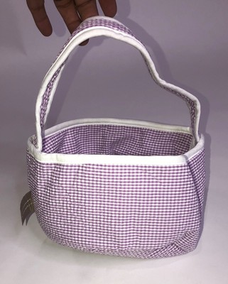 Trend Lab Lilac Gingham Seersucker Collapsible Round Caddy NEW w Tags