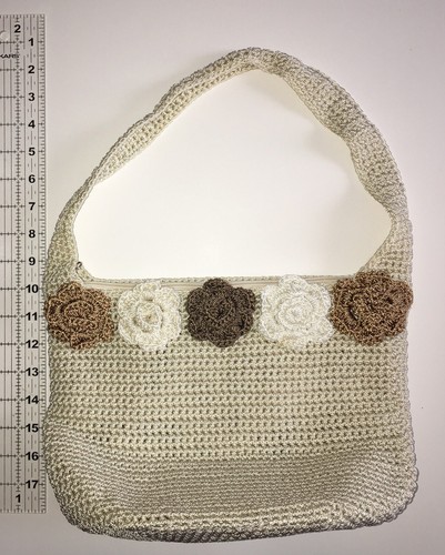 Lina Crochet Purse Floral Spring Summer Cream White Brown Butterfly Print Lining