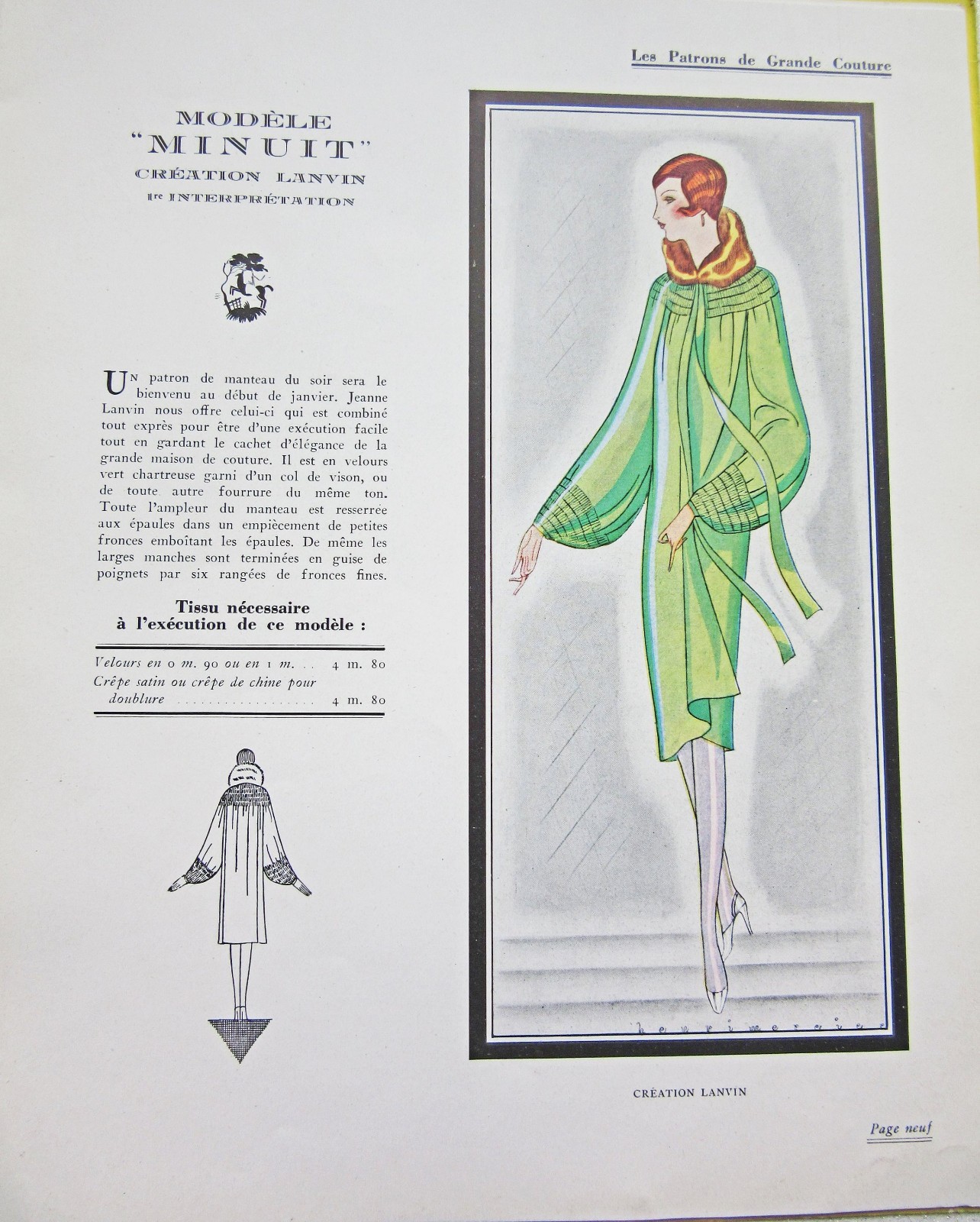1920s Vintage Sewing Pattern Catalog Les Patrons de Grande Couture Lanvin