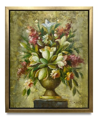 NY Art-Original Oil Painting of Still-Life Flowers on Canvas 8x10 Framed