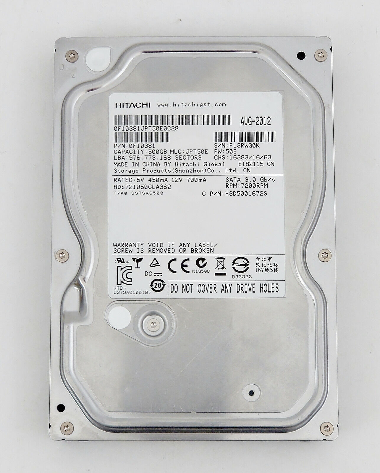HITACHI HDS721050CLA362 500GB 7200RPM 3.5 HITACHI HDS721050CLA362 500GB 7200RPM 3.5