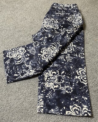 Chaps Women s Capri Jeans Pants 12P Blue Floral Denim Cotton High Rise Pockets