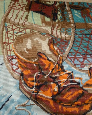 Beautiful vintage needlepoint : AFTER SNOWSHOEING  18