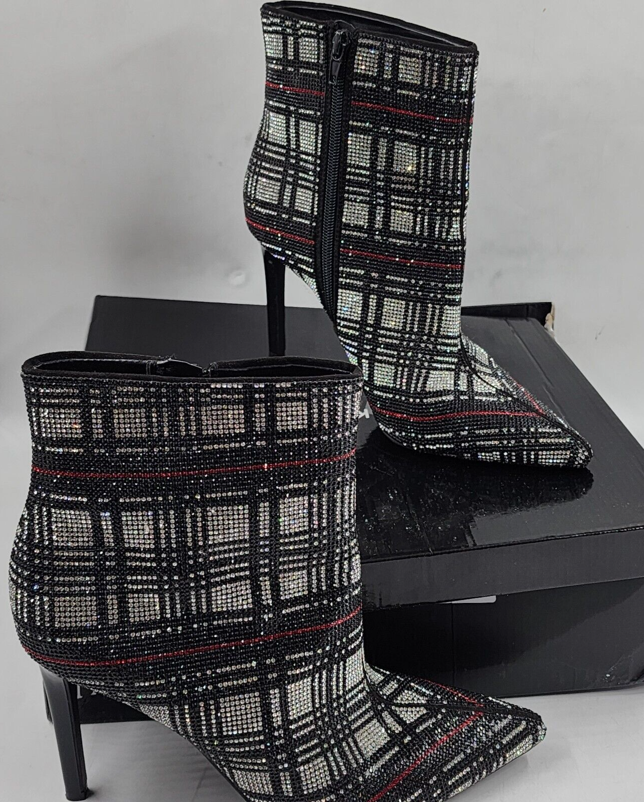 INC Reisa 4 Rhinestone Plaid Booties Women's 8.5M Multi Pointed Toe Stiletto - Picture 3 of 17