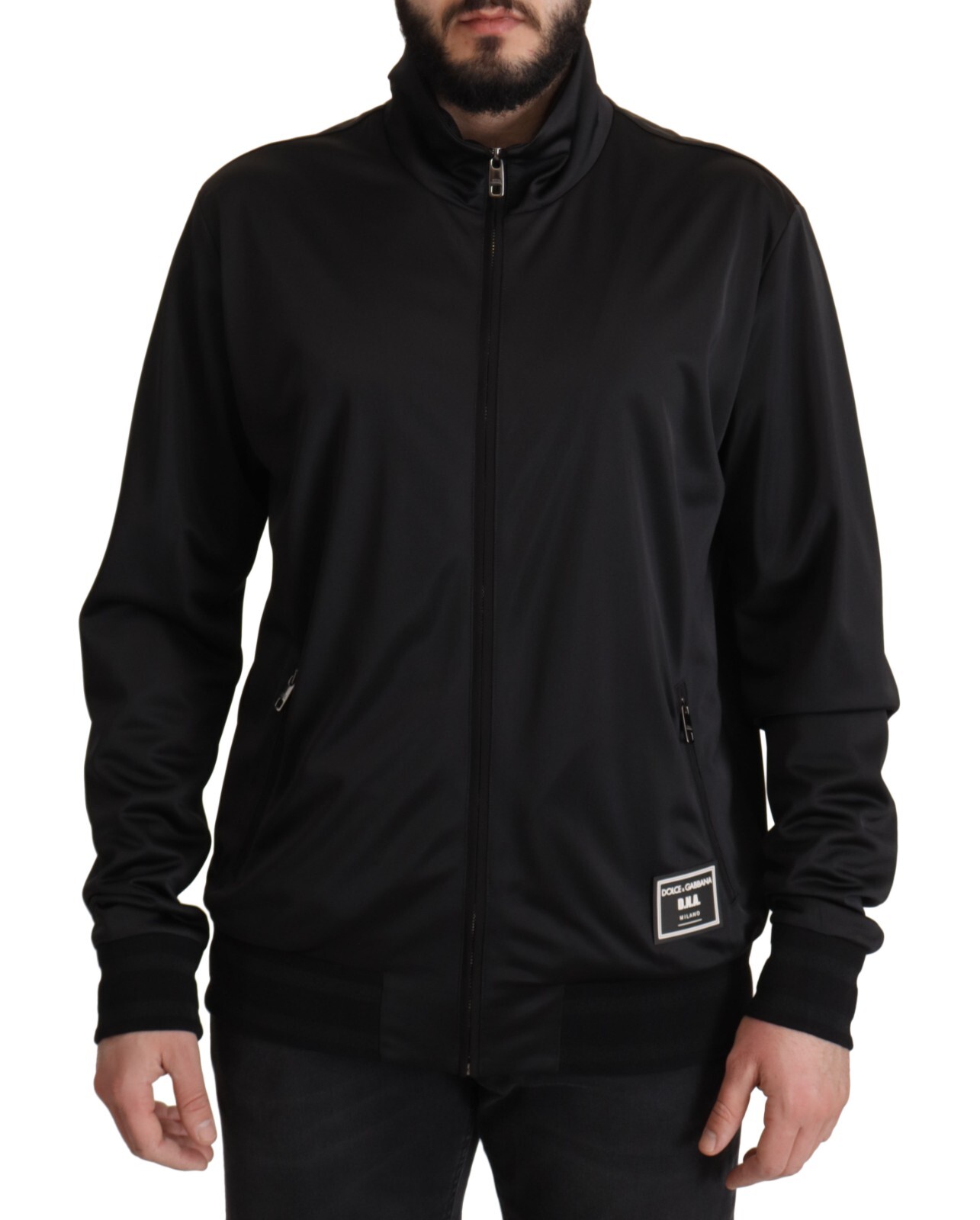 

DOLCE - GABBANA Свитер черный с молнией во всю длину и длинным рукавом DNA Sports IT56/US46/XL$900