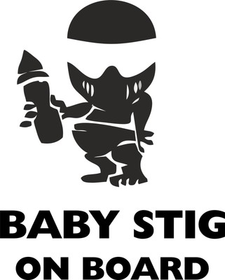 car decals baby stig on board 6" x 7" bumper sticker