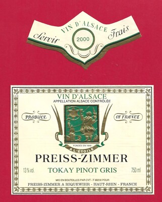 ALS48 Etiquette ALSACE TOKAY PINOT GRIS PREISS-ZIMMER à RIQUEWIHR ''A L'ÉTOILE''