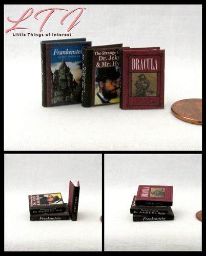 VICTORIAN CLASSICS (3) HORROR 1:12 Scale Miniature Readable Illustrated Books