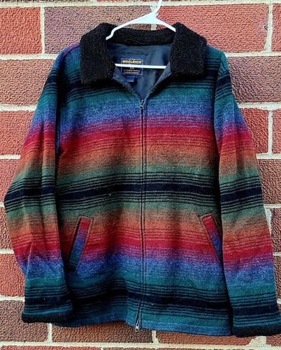 Vintage Woolrich Rainbow Striped Wool Coat sarape style