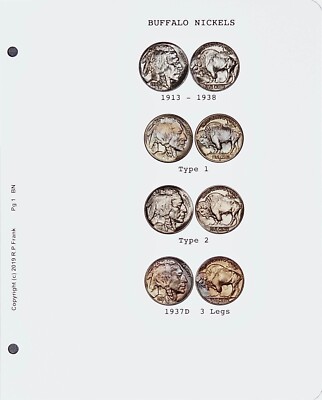 Buffalo Nickels 1913-1938 *CDI Insert & Data Pages*  Fits Dansco Coin Album 7112