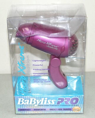 New!! Vtg BABYLISS PRO ''Micro Xtreme'' COMPACT TRAVEL SIZE MICRO HAIR BLOW DRYER