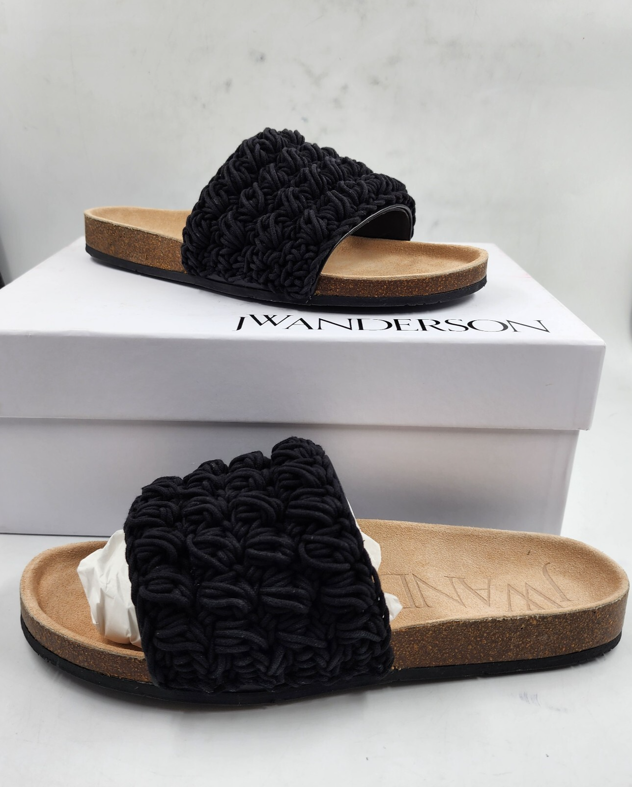 JW Anderson Ca/Fa Slip On Slide Sandals Men's 8 Black Crocheted