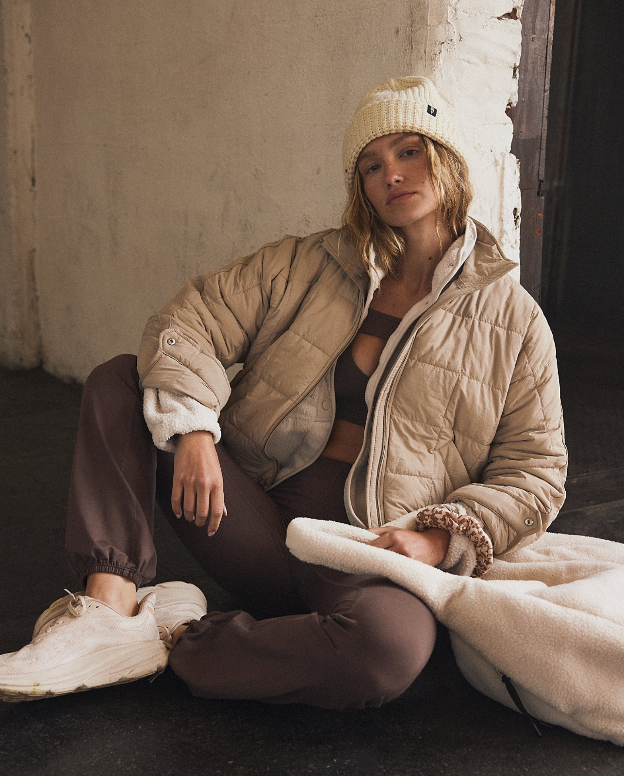 Denim × Faux Shearing Puffer Jacket