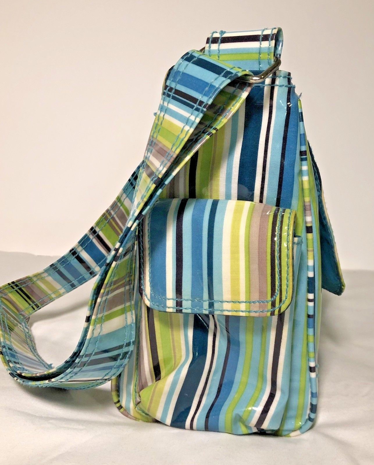 Kalencom Buckle Diaper Bag Green Blue Striped Baby Girl Or Boy