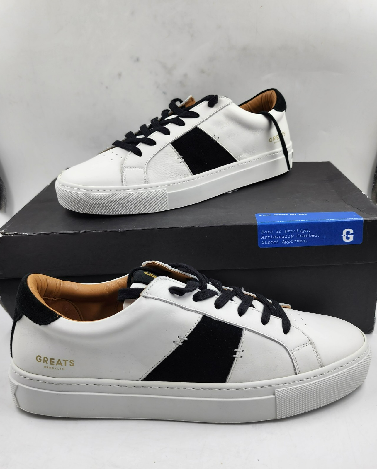 GREATS Royale 2.0 Lace Up Leather Sneakers Men's 8 White/Black Logo Round Toe - Picture 2 of 17
