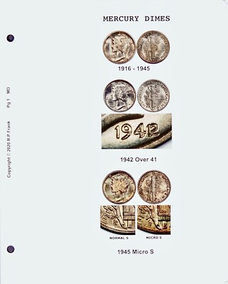Mercury Dimes 1916-1945 **CDI Insert & Data Pages** Fits Dansco Coin Album 7123