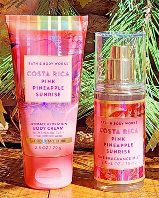 2PCS 2024 PINK PINEAPPLE SUNRISE Bath Body Work MIST/CREAM Travel Size SHIP FREE