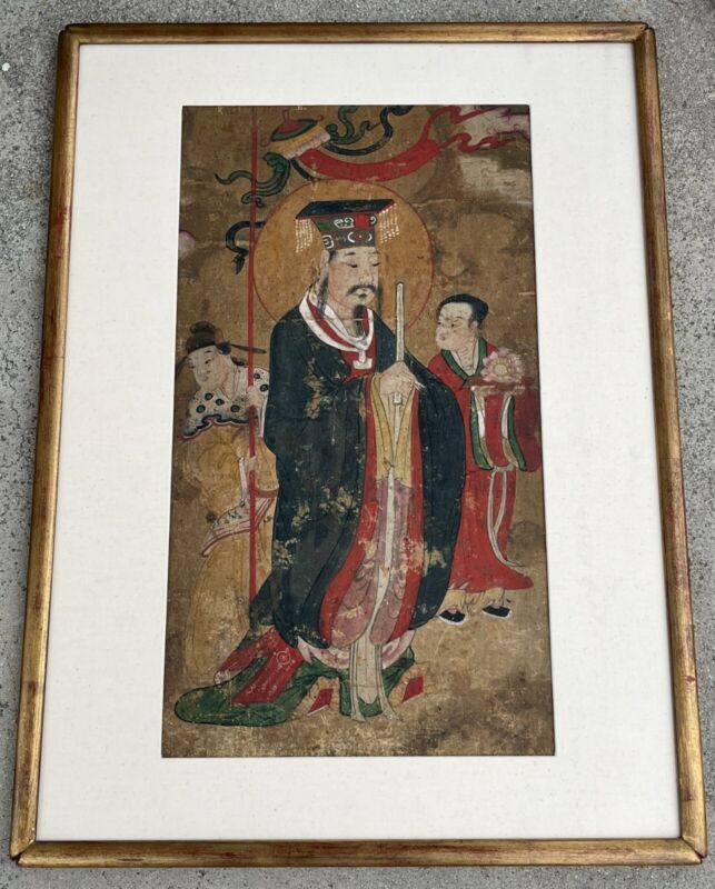 Rare, Chinese/ Korean Joseon Dynasty "One of 10 Buddhist Kings" on Silk. 18/19th