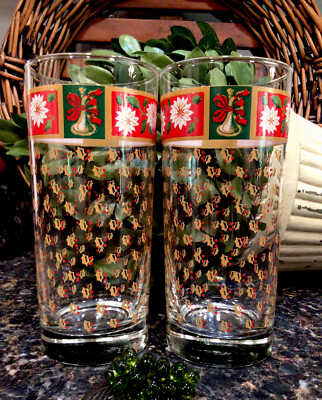 Vintage  CHARLTON HALL  by Kobe JAPAN 14 oz. Tall Glass Tumblers (2) ~ PRISTINE!