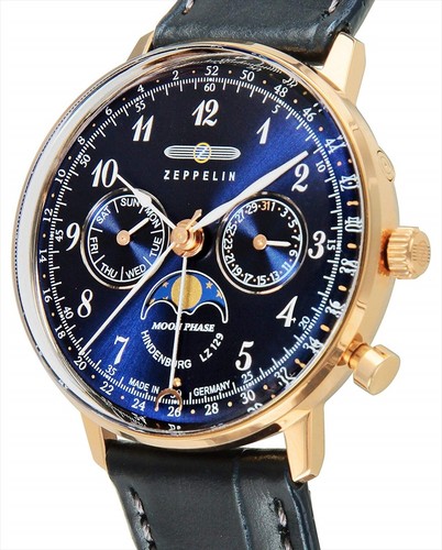 Pre-owned Zeppelin 7039-3 Watch Hindenburg Navy Dial Men's In Box Genuine From Japan