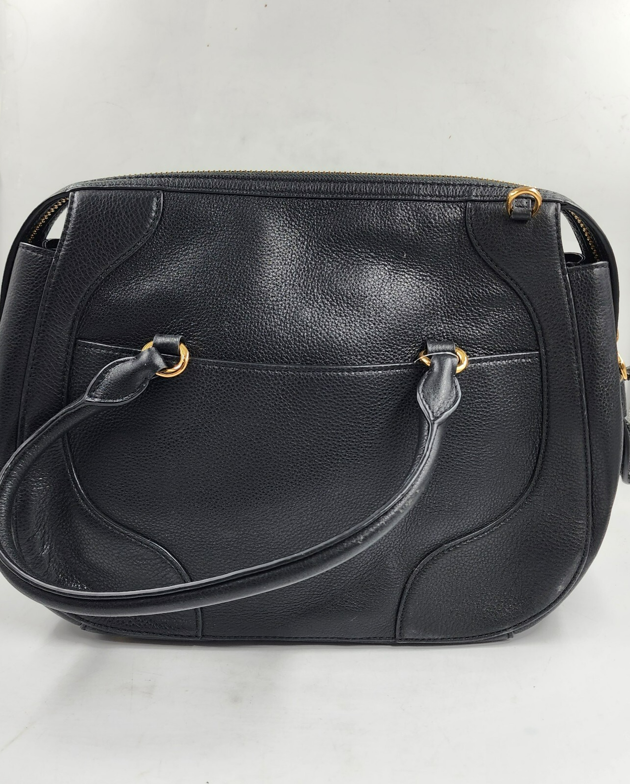 Lauren Ralph Lauren Stonegate Leather Satchel Women's Black Zip Top Closure - Picture 12 of 23