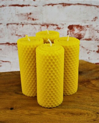 4 Bienenwachskerzen Stumpenkerzen Wabenkerzen H 10cm 100% Bienenwachs Handarbeit