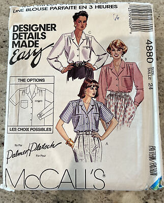 McCall's 4880 Sewing Pattern Perfect 3 Hour Blouse Size 24 Uncut Vintage 1990