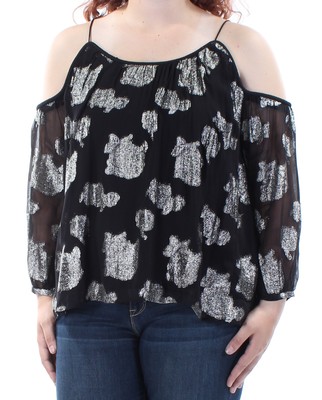 Женский черный топ с цветочным принтом и длинным рукавом с драгоценным камнем на шее от БРЕНДА LUCKY Размер: XS