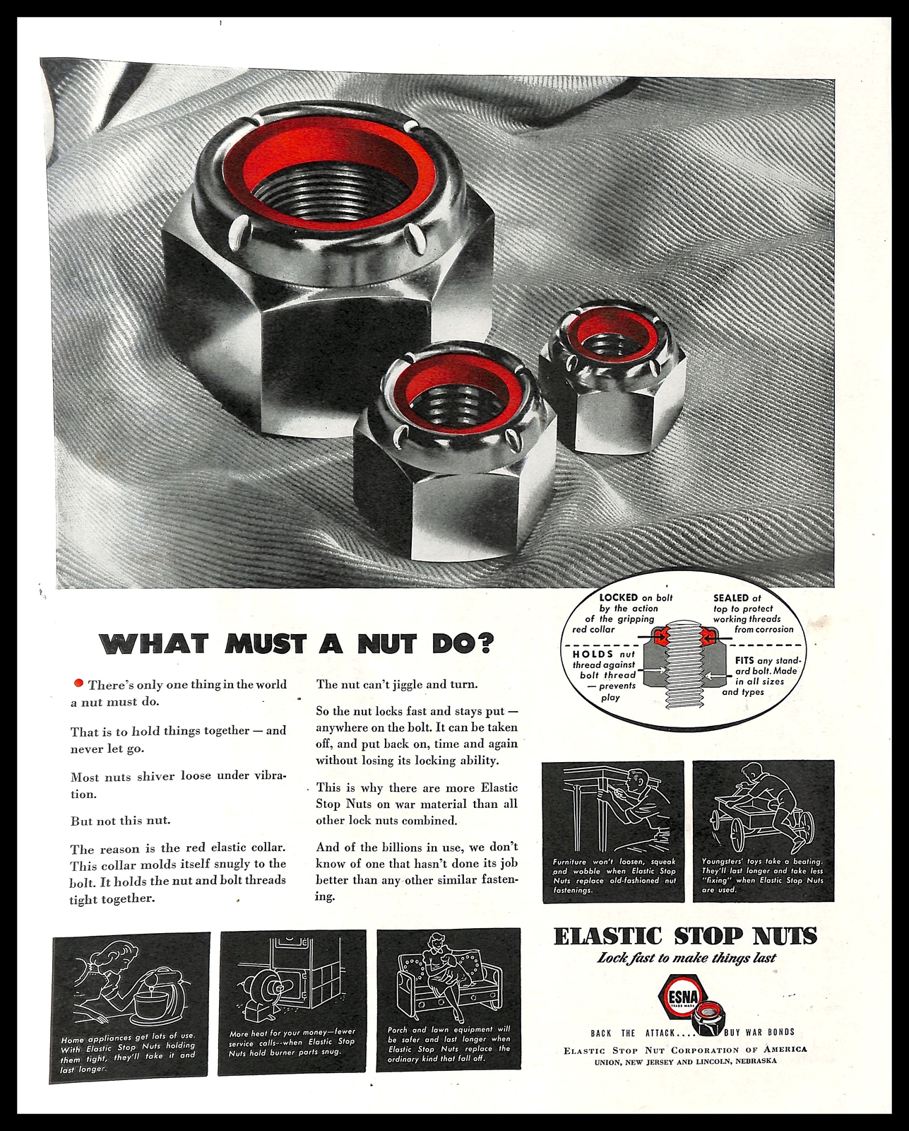 1943 ESNA Elastic Stop Nuts Vintage PRINT AD Manufacturing 