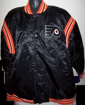 PHILADELPHIA FLYERS NHL STARTER Satin Snap Down Jacket BLACK BIG MANS 4X 6X