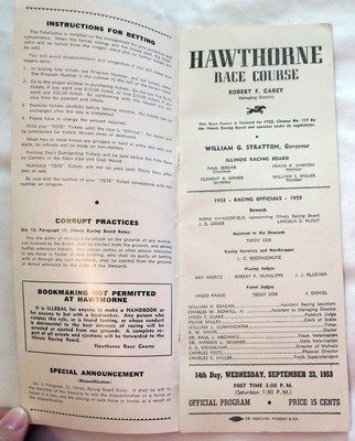 1953 Hawthorne Fall Meeting Stickney, Illinois Horse Racing Official Program