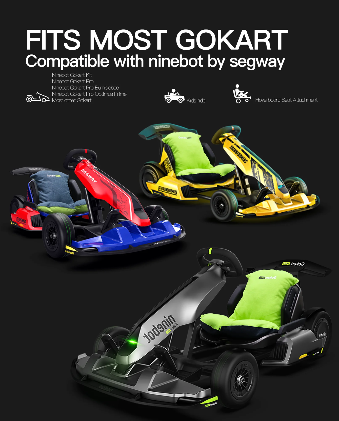Contenido del paquete que muestra el cojín del asiento del Segway Ninebot Go Kart