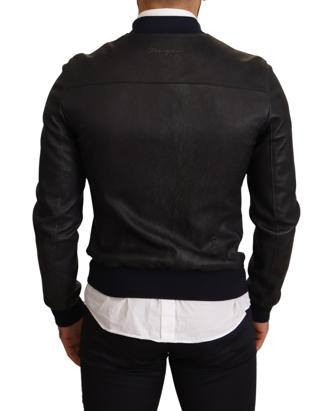 Pre-owned Dolce & Gabbana Jacket Blue Leather Full Zip Bomber Men It50 / Us40/ L Rrp $5000