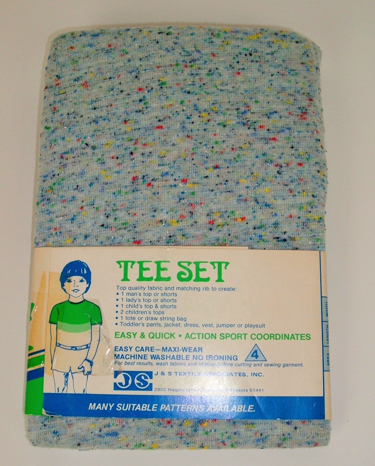 Vtg 70s Fabric kit Poly cotton blend US tee set JS textile nubby blue fabric