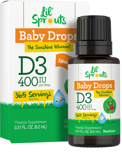 Детские капли с витамином D3 | 400 МЕ | Запас на 1 год | Вегетарианские | от Lil Sprouts