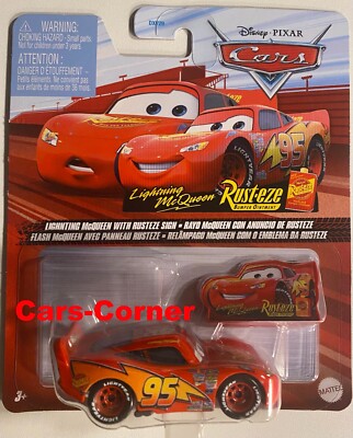 Disney Pixar Cars 2 Lightning Mcqueen with Rust-Eze Sign Model 2021 New & OVP