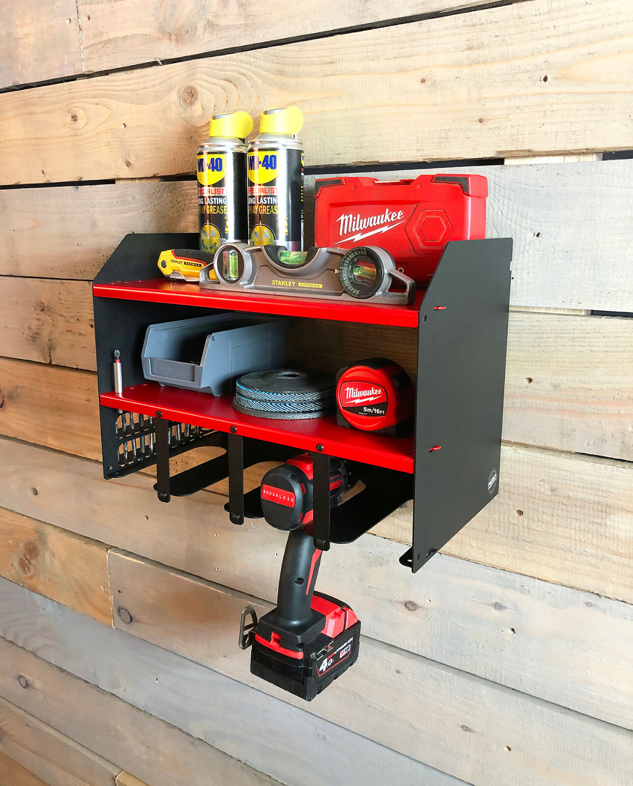 MegaMaxx Milwaukee Red Drill Driver Battery Tool Rack Storage